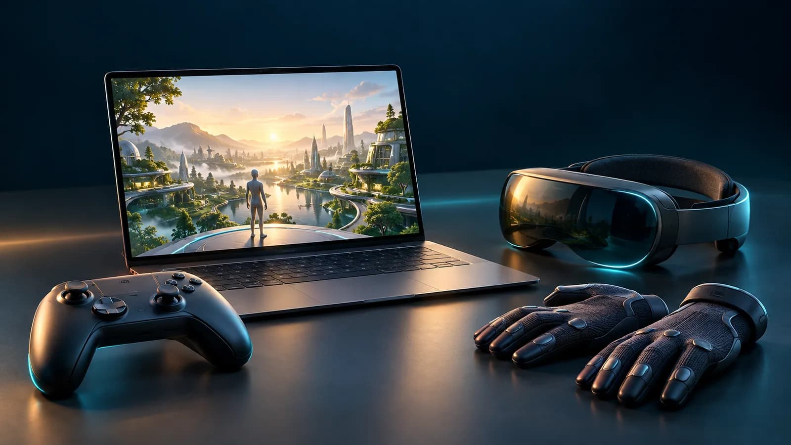 Concept product family: a browser laptop and controller with future external visor and gloves